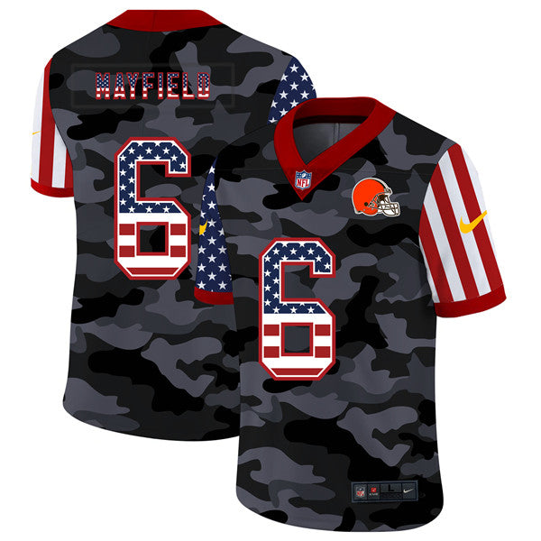 Cleveland Browns #6 Baker Mayfield 2020 Camo USA Flag Jersey