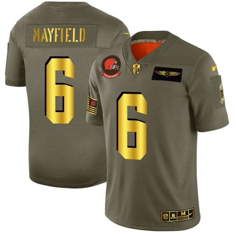 Cleveland Browns #6 Baker Mayfield Olive-Gold 2019 Salute to Service Jersey
