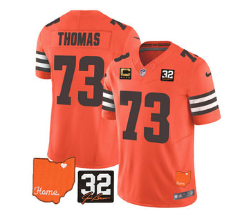 Cleveland Browns #73 Joe Thomas Orange 2023 FUSE With Jim Brown Memorial Patch and 4-Star C Patch Jersey