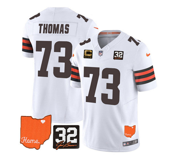 Cleveland Browns #73 Joe Thomas White 2023 FUSE With Jim Brown Memorial Patch and 4-Star C Patch Jersey