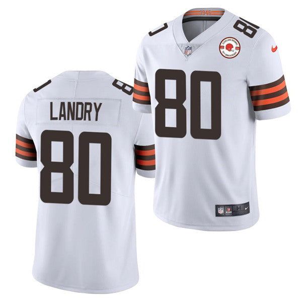 Cleveland Browns #80 Jarvis Landry 2021 White 75th Anniversary Patch Jersey