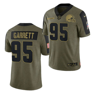 Cleveland Browns #95 Myles Garrett 2021 Olive Salute To Service Jersey