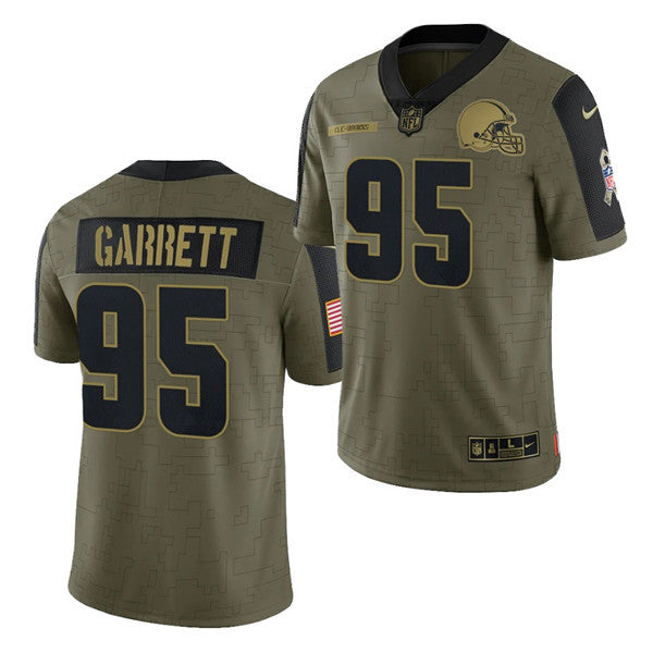 Cleveland Browns #95 Myles Garrett 2021 Olive Salute To Service Jersey