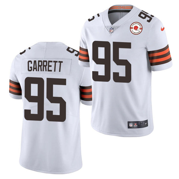 Cleveland Browns #95 Myles Garrett 2021 White 75th Anniversary Patch Jersey
