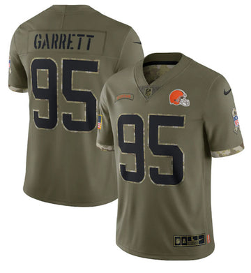 Cleveland Browns #95 Myles Garrett 2022 Olive Salute To Service Jersey