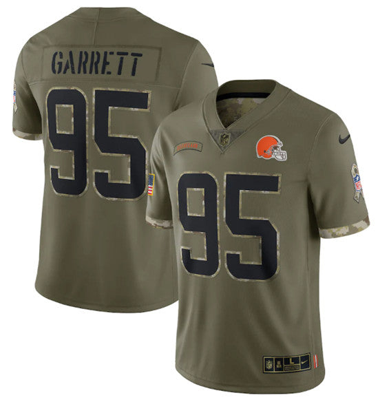 Cleveland Browns #95 Myles Garrett 2022 Olive Salute To Service Jersey