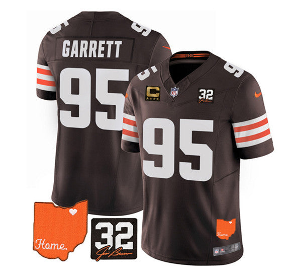 Cleveland Browns #95 Myles Garrett Brown 2023 FUSE With Jim Brown Memorial Patch and 4-Star C Patch Jersey