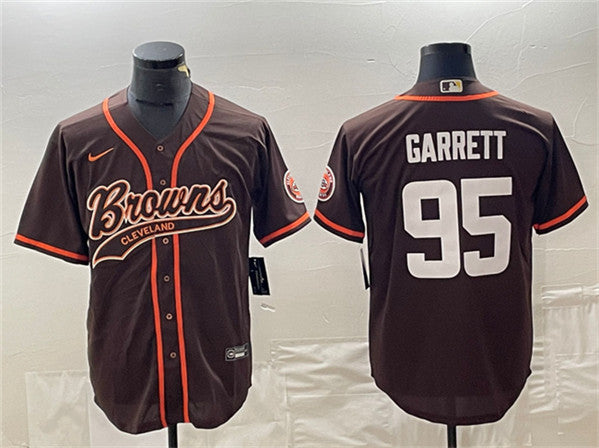 Cleveland Browns #95 Myles Garrett Brown With Patch Baseball Jersey