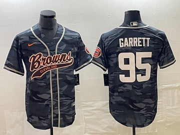 Cleveland Browns #95 Myles Garrett Gray Camo With Patch Baseball Jersey