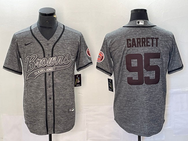 Cleveland Browns #95 Myles Garrett Gray With Patch Baseball Jersey