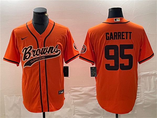 Cleveland Browns #95 Myles Garrett Orange With Patch Baseball Jersey
