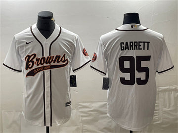 Cleveland Browns #95 Myles Garrett White With Patch Baseball Jersey