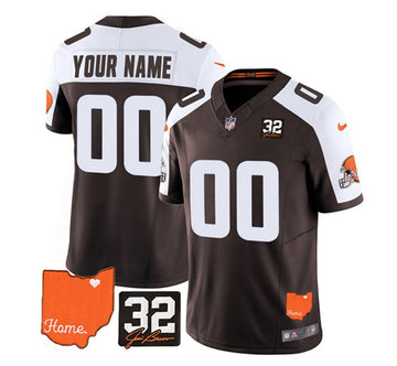 Cleveland Browns Custom Brown-White 2023 FUSE With Jim Brown Memorial Patch Jersey