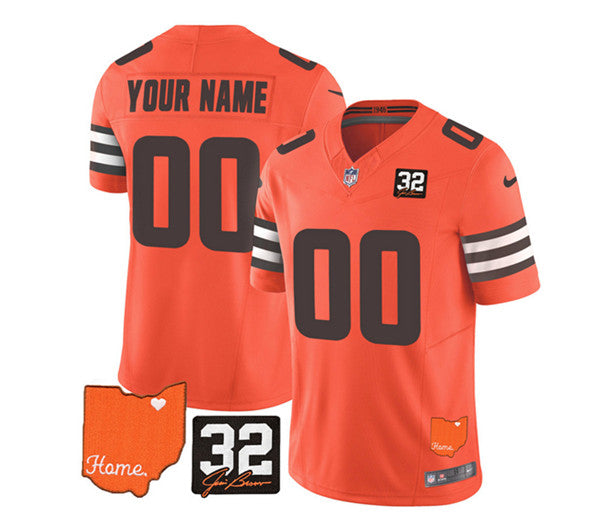 Cleveland Browns Custom Orange 2023 FUSE With Jim Brown Memorial Patch Jersey