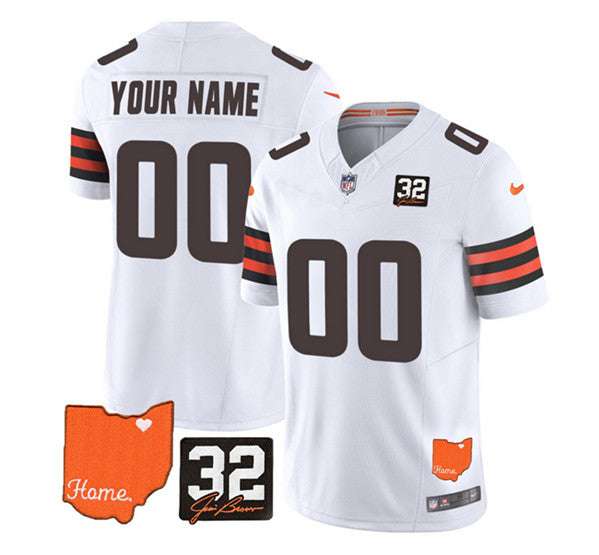Cleveland Browns Custom White 2023 FUSE With Jim Brown Memorial Patch Jersey