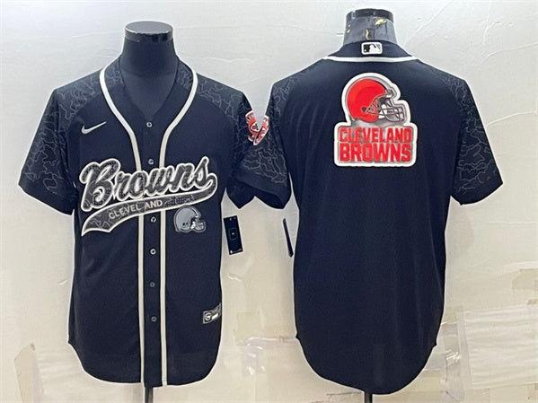 Cleveland Browns Black Reflective Team Big Logo With Patch Baseball Jersey