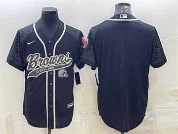 Cleveland Browns Blank Black Reflective With Patch Baseball Jersey
