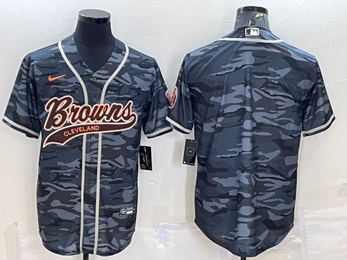 Cleveland Browns Blank Gray Camo With Patch Baseball Jersey