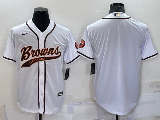 Cleveland Browns Blank White With Patch Baseball Jersey
