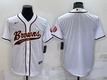 Cleveland Browns Blank White With Patch Baseball Jersey