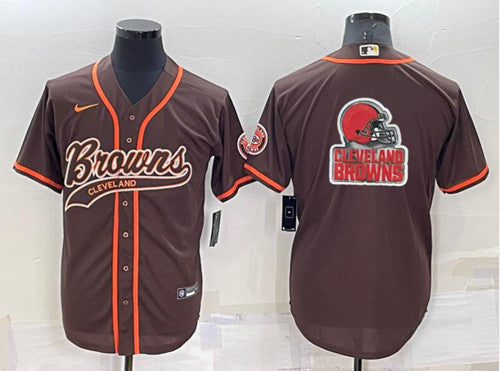 Cleveland Browns Brown Team Big Logo With Patch Baseball Jersey
