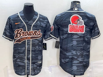 Cleveland Browns Gray Camo Team Big Logo With Patch Baseball Jersey