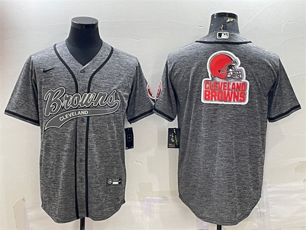 Cleveland Browns Gray Team Big Logo With Patch Baseball Jersey