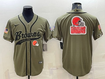 Cleveland Browns Olive 2022 Salute To Service Team Big Logo Baseball Jersey