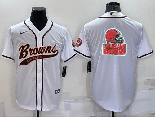 Cleveland Browns White Team Big Logo With Patch Baseball Jersey