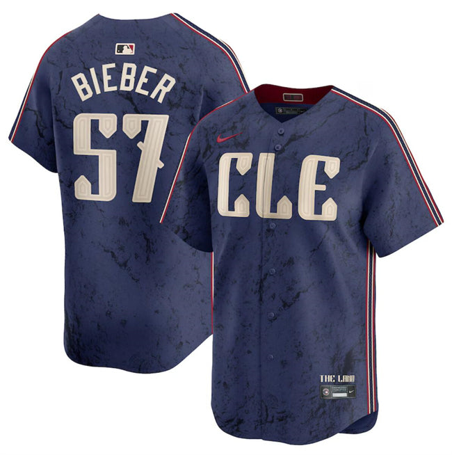 Shane Bieber Cleveland Guardians navy City Connect jersey