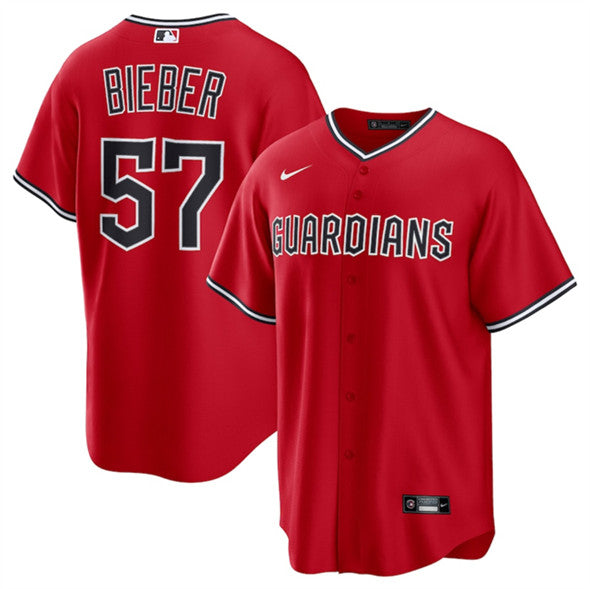Shane Bieber Cleveland Guardians red jersey