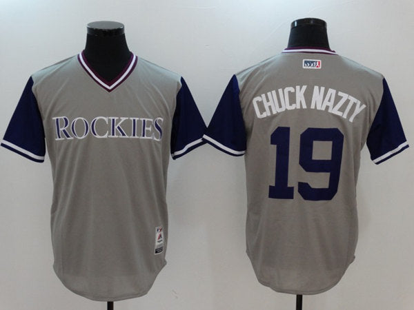 Charlie Blackmon Chuck Nazty Colorado Rockies grey jersey