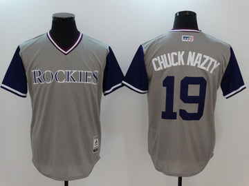 Charlie Blackmon Chuck Nazty Colorado Rockies grey jersey