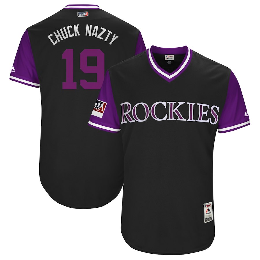 Charlie Blackmon Chuck Nazty Majestic Colorado Rockies black-purple jersey