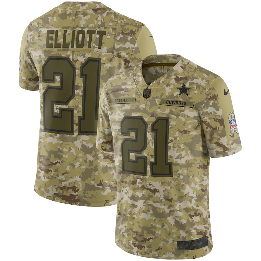 Cowboys #21 Ezekiel Elliott 2018 Camo Salute to Service Jersey