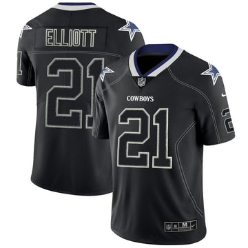 Cowboys #21 Ezekiel Elliott 2018 Lights Out Black Color Rush Jersey