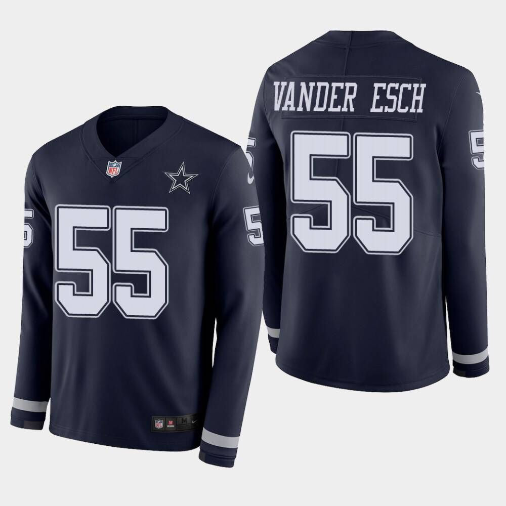 Cowboys #55 Leighton Vander Esch Navy Therma Long Sleeve Jersey
