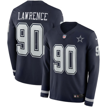 Cowboys #90 Demarcus Lawrencs Navy Therma Long Sleeve Jersey
