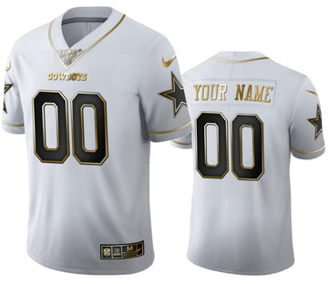 Cowboys Custom White 100th Season Golden Edition Jersey