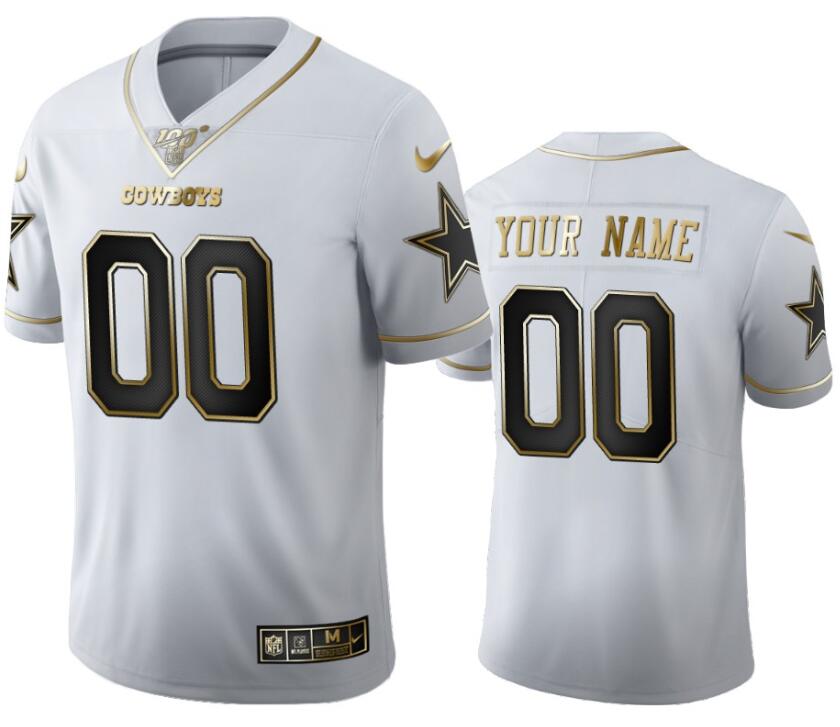 Cowboys Custom White 100th Season Golden Edition Jersey