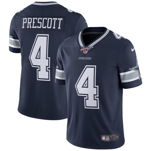 Dallas Cowboys 100th #4 Dak Prescot Navy Jersey