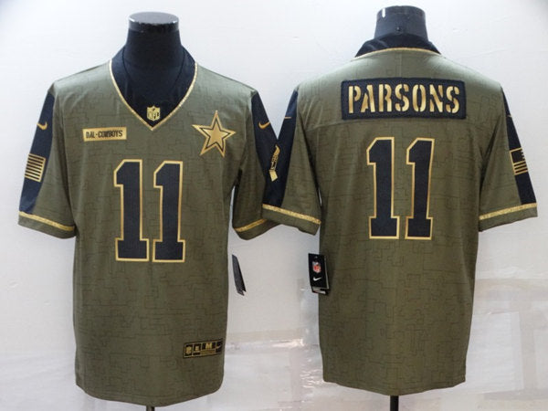 Dallas Cowboys #11 Micah Parsons 2021 Olive Salute To Service Golden Jersey