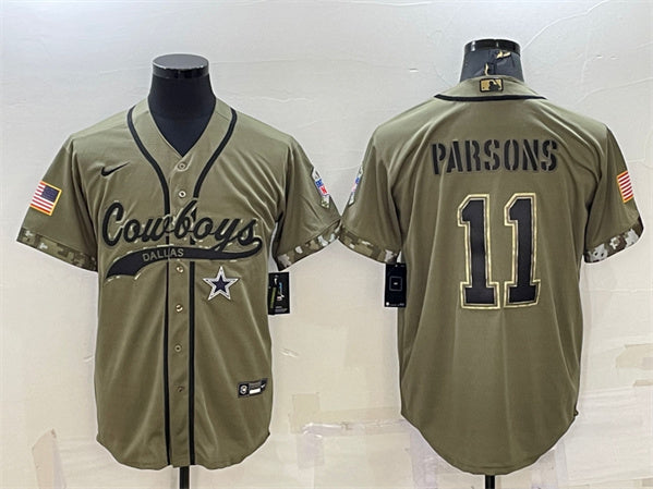 Dallas Cowboys #11 Micah Parsons 2022 Olive Salute to Service Baseball Jersey