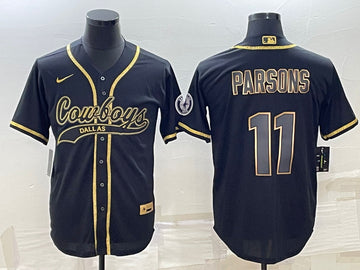 Dallas Cowboys #11 Micah Parsons Black Gold With Patch Baseball Jersey