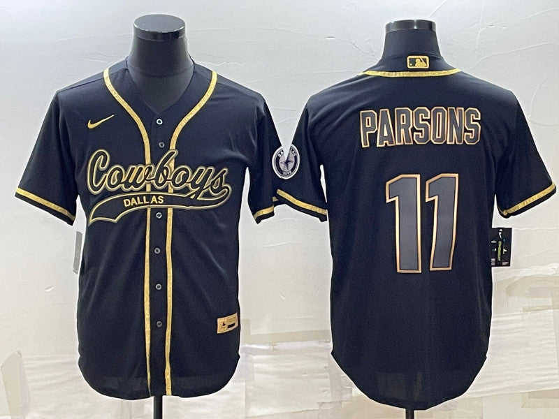 Dallas Cowboys #11 Micah Parsons Black Gold With Patch Baseball Jersey