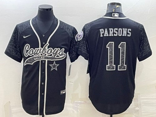 Dallas Cowboys #11 Micah Parsons Black Reflective With Patch Baseball Jersey