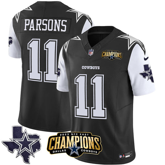 Dallas Cowboys #11 Micah Parsons Black-White 2023 FUSE NFC East Champions Ptach Jersey