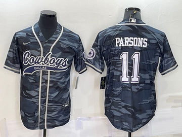 Dallas Cowboys #11 Micah Parsons Gray Camo With Patch Baseball Jersey