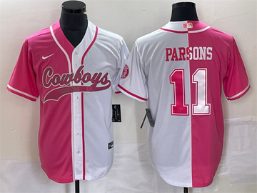 Dallas Cowboys #11 Micah Parsons Pink-White Split Baseball Jersey