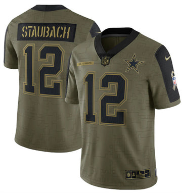 Dallas Cowboys #12 Roger Staubach 2021 Olive Salute To Service Jersey